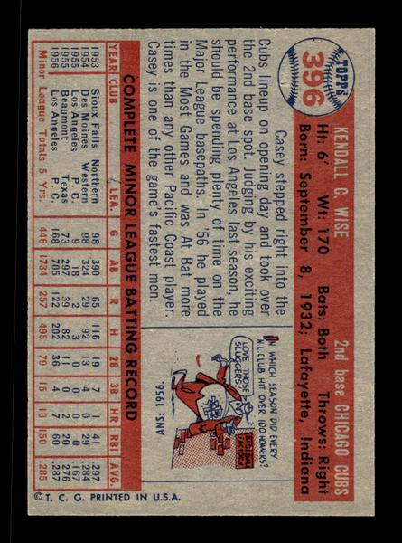 1957 Topps #396 Casey Wise Chicago Cubs EX HOF-10005702