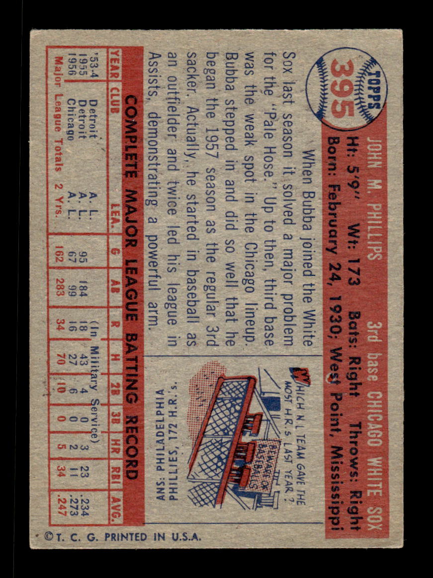 1957 Topps #395 Bubba Phillips Chicago White Sox EX HOF-10005703