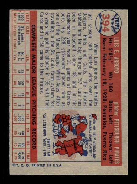 1957 Topps #394 Luis Arroyo Pittsburgh Pirates EX HOF-10005706