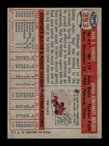 1957 Topps #393 Raul Sanchez Cincinnati Redlegs VG HOF-10005708