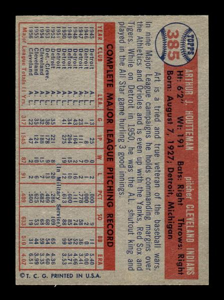 1957 Topps #385 Art Houtteman Cleveland Indians EX HOF-10005725