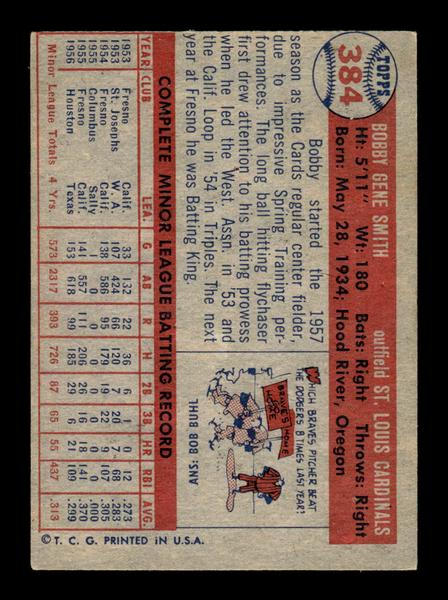 1957 Topps #384 Bobby Gene Smith St. Louis Cardinals EX HOF-10005726