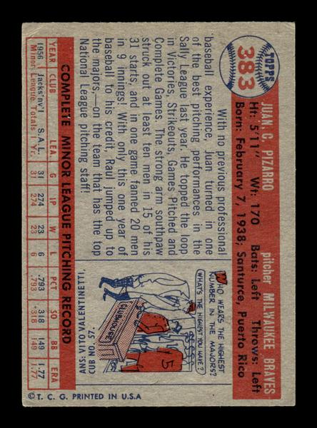 1957 Topps #383 Juan Pizarro Milwaukee Braves EX HOF-10005727
