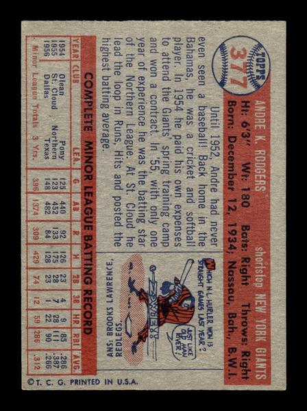 1957 Topps #377 Andre Rodgers New York Giants VG HOF-10005736