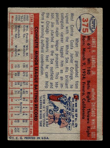 1957 Topps #375 Jim Landis Chicago White Sox EX HOF-10005738