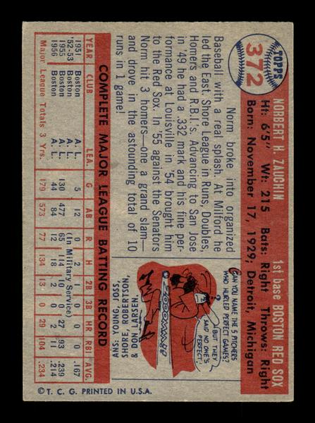 1957 Topps #372 Norm Zauchin Boston Red Sox EX HOF-10005742