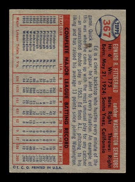 1957 Topps #367 Ed FitzGerald Washington Senators EX HOF-10005752