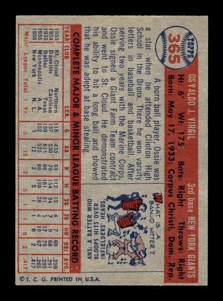 1957 Topps #365 Ossie Virgil New York Giants EX HOF-10005754