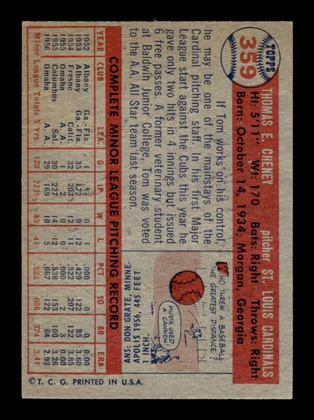1957 Topps #359 Tom Cheney St. Louis Cardinals EX HOF-10005765