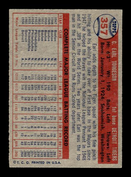 1957 Topps #357 Earl Torgeson Detroit Tigers EX HOF-10005769