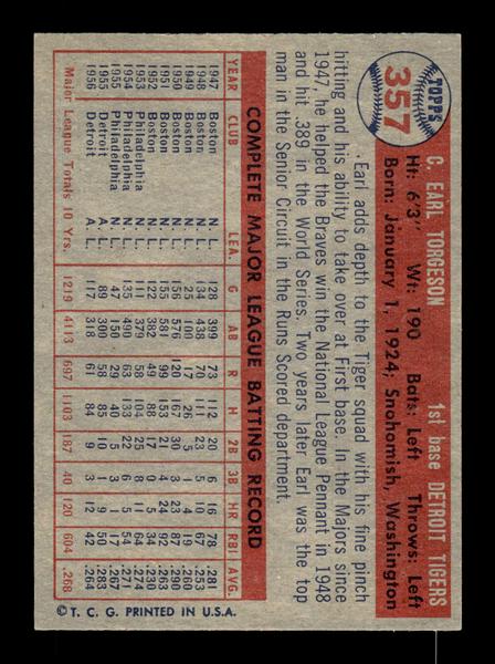 1957 Topps #357 Earl Torgeson Detroit Tigers EX HOF-10005770