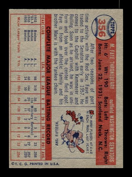 1957 Topps #356 Faye Throneberry Washington Senators EX HOF-10005771