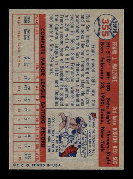1957 Topps #355 Frank Malzone Boston Red Sox EX HOF-10005772
