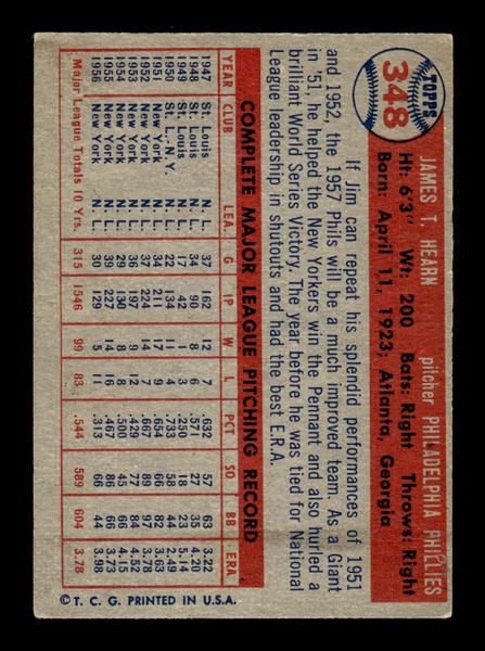 1957 Topps #348 Jim Hearn Philadelphia Phillies EX HOF-10005779
