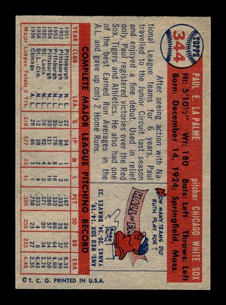 1957 Topps #344 Paul LaPalme Chicago White Sox EX HOF-10005781