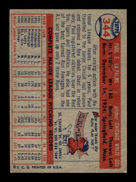 1957 Topps #344 Paul LaPalme Chicago White Sox EX HOF-10005782