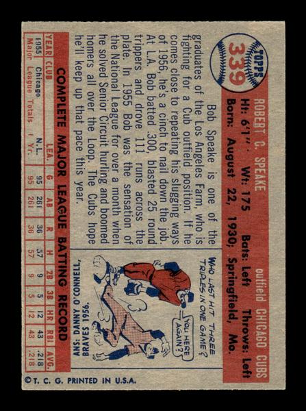 1957 Topps #339 Bob Speake Chicago Cubs EX HOF-10005784