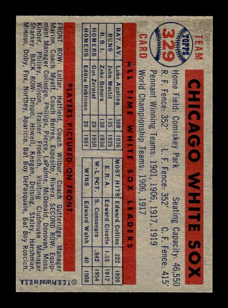1957 Topps #329 Chicago White Sox Chicago White Sox EX HOF-10005789