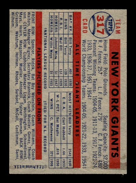 1957 Topps #317 New York Giants New York Giants EXMT HOF-10005793