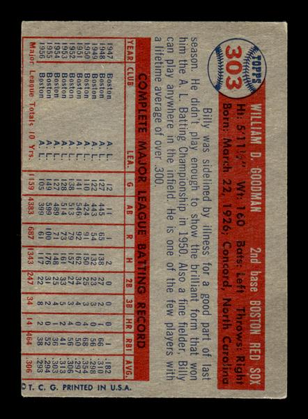 1957 Topps #303 Billy Goodman Boston Red Sox EX HOF-10005796