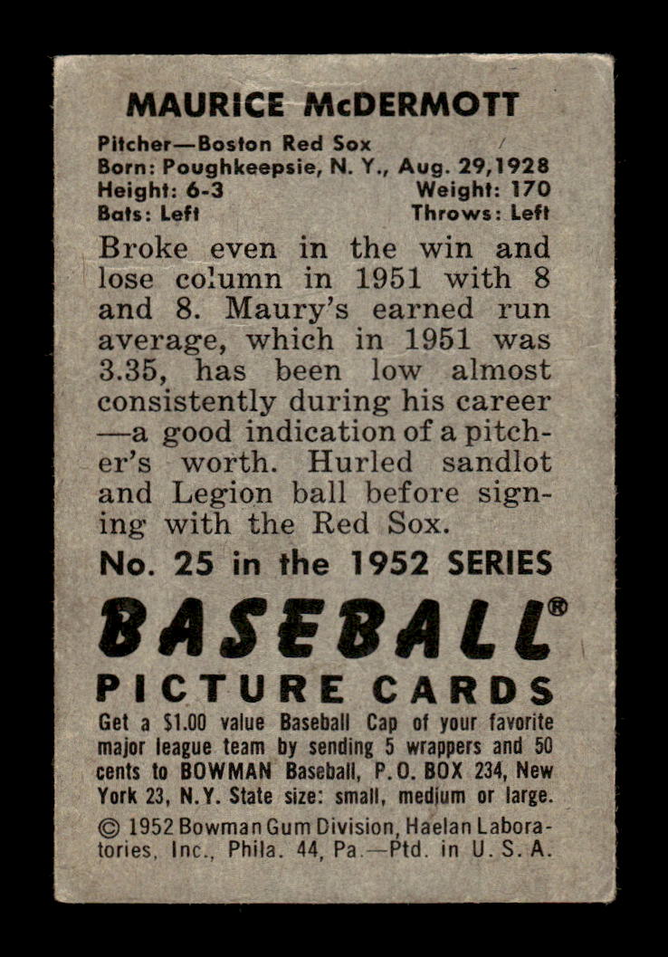 1952 Bowman #25 Maurice McDermott Excellent HOF-10005804