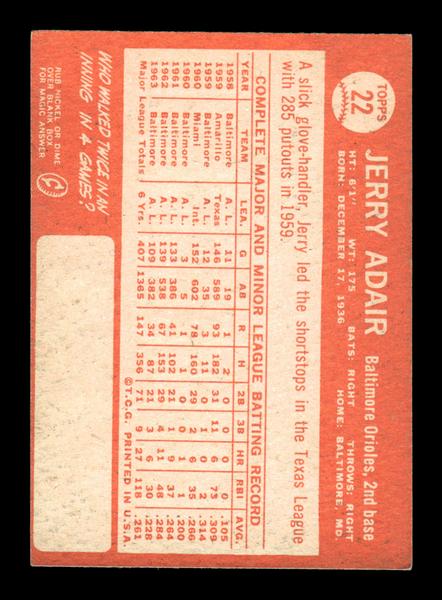 1964 Topps #22 Jerry Adair Baltimore Orioles EX HOF-10005828