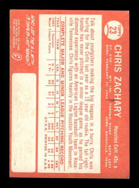 1964 Topps #23 Chris Zachary Houston Colt .45s EX HOF-10005829