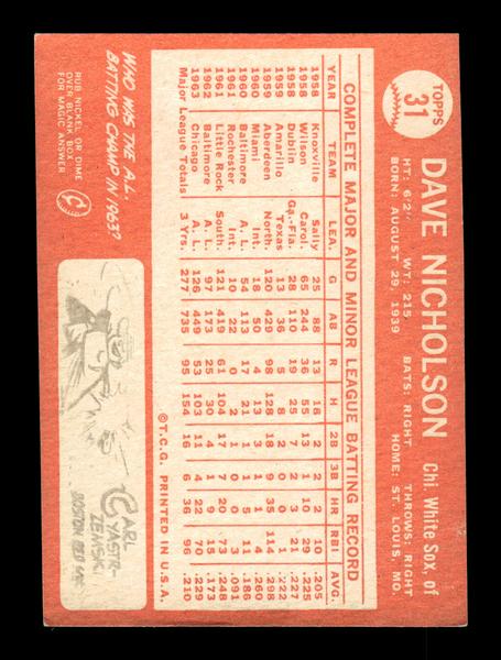1964 Topps #31 Dave Nicholson Chicago White Sox EX HOF-10005830