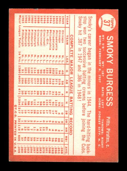 1964 Topps #37 Smoky Burgess Pittsburgh Pirates EX HOF-10005833