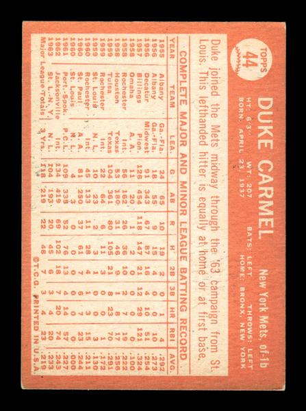 1964 Topps #44 Duke Carmel New York Mets EX HOF-10005838