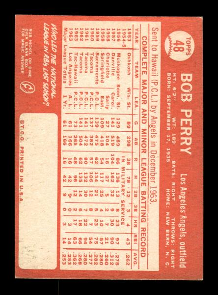 1964 Topps #48 Bob Perry Los Angeles Angels EX HOF-10005842