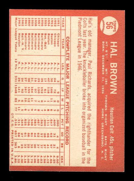 1964 Topps #56 Hal Brown Houston Colt .45s EX HOF-10005847