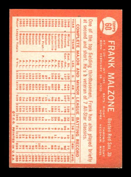 1964 Topps #60 Frank Malzone Boston Red Sox EX HOF-10005849