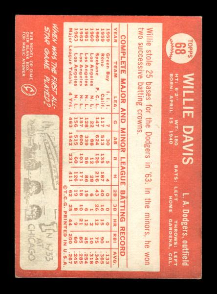 1964 Topps #68 Willie Davis Los Angeles Dodgers EX HOF-10005854