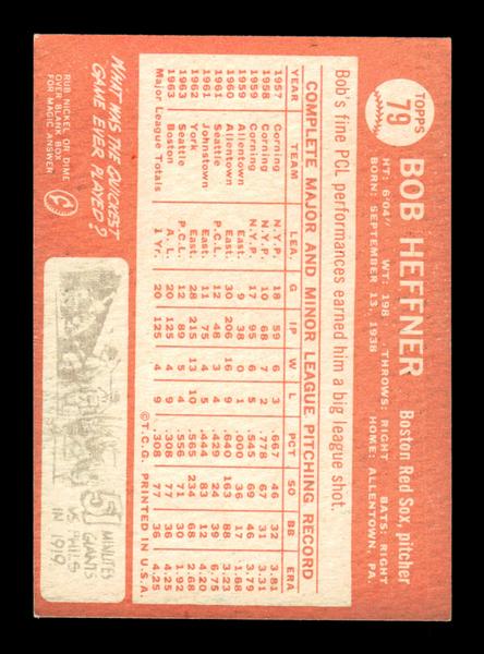 1964 Topps #79 Bob Heffner Boston Red Sox EX HOF-10005865