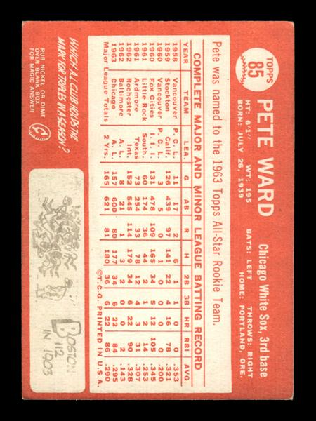 1964 Topps #85 Pete Ward Chicago White Sox EX HOF-10005870