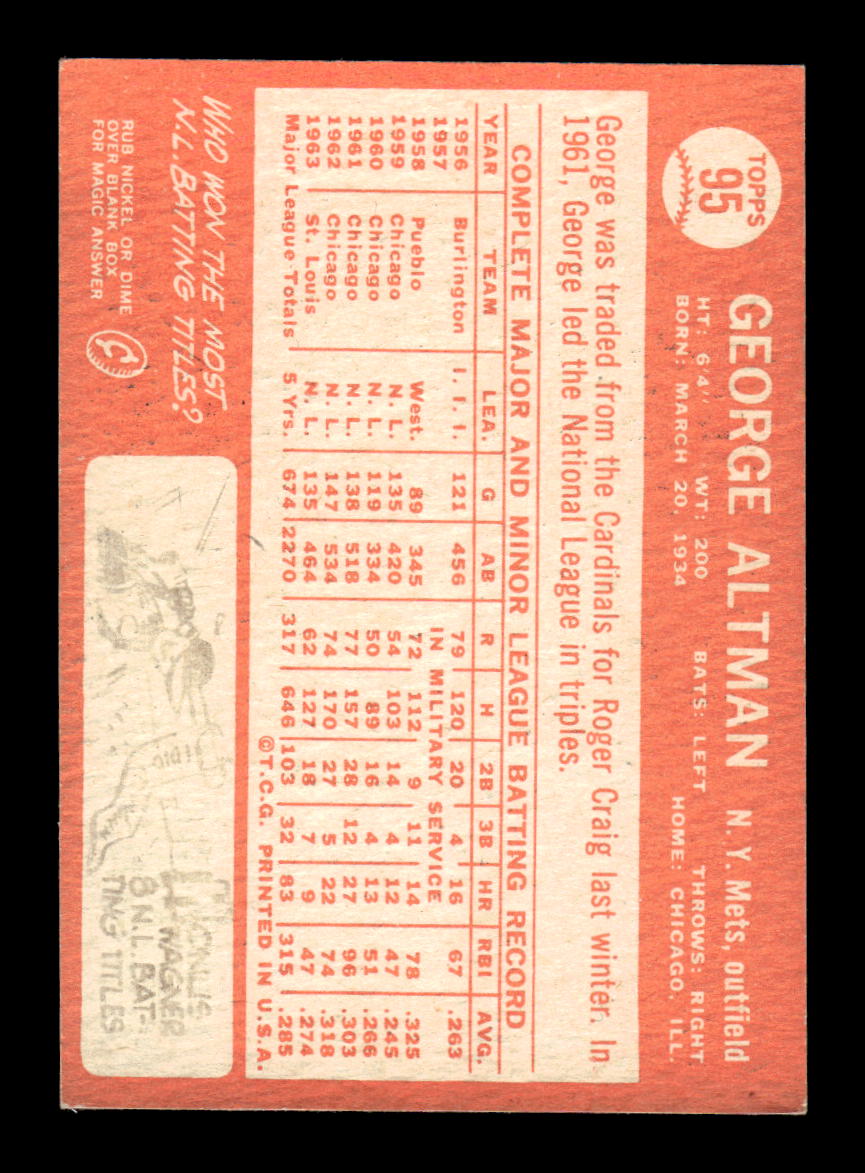 1964 Topps #95 George Altman New York Mets EX HOF-10005878