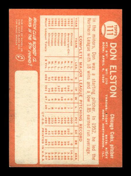 1964 Topps #111 Don Elston Chicago Cubs EX HOF-10005886