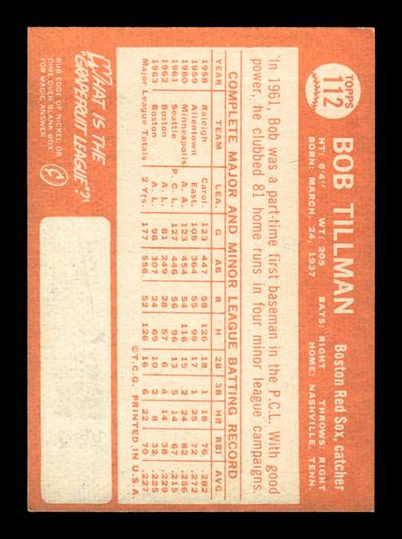 1964 Topps #112 Bob Tillman Boston Red Sox EX HOF-10005887