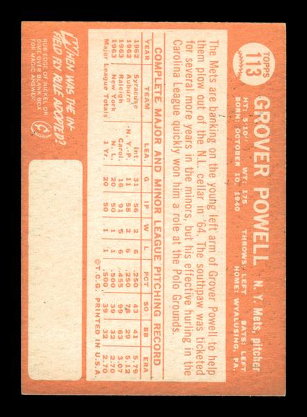 1964 Topps #113 Grover Powell New York Mets EX HOF-10005888