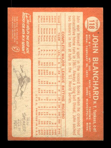 1964 Topps #118 John Blanchard New York Yankees EX HOF-10005891