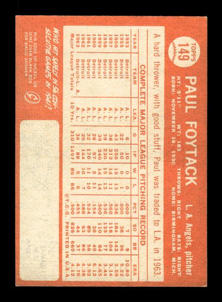 1964 Topps #149 Paul Foytack Los Angeles Angels EX HOF-10005914