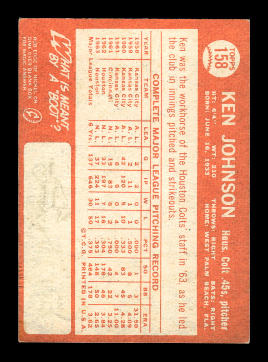 1964 Topps #158 Ken Johnson Houston Colt .45s EX HOF-10005921