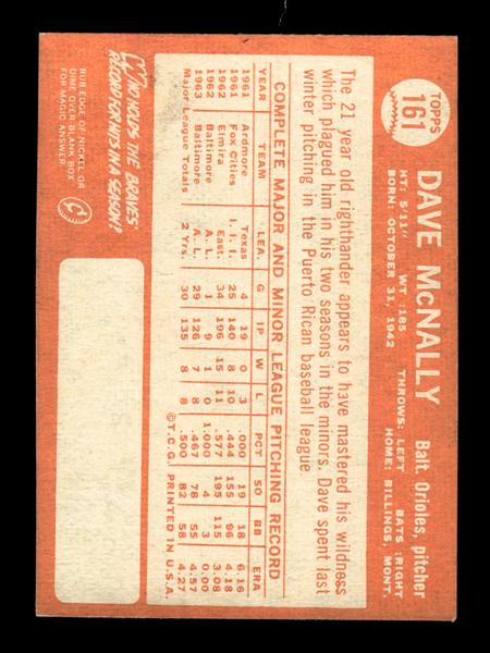 1964 Topps #161 Dave McNally Baltimore Orioles EX HOF-10005924