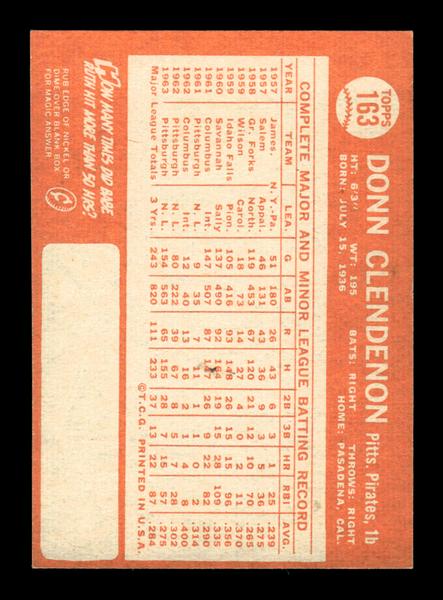 1964 Topps #163 Donn Clendenon Pittsburgh Pirates EX HOF-10005926
