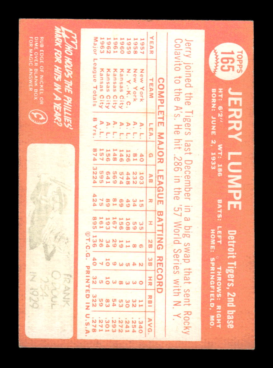 1964 Topps #165 Jerry Lumpe Detroit Tigers EX HOF-10005928
