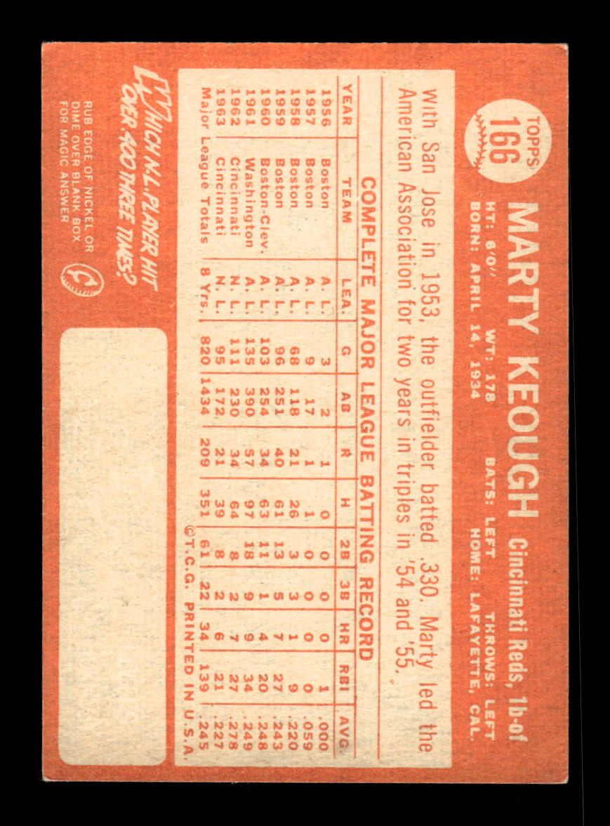 1964 Topps #166 Marty Keough Cincinnati Reds EX HOF-10005929