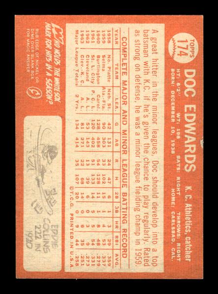 1964 Topps #174 Doc Edwards Kansas City Athletics EX HOF-10005936