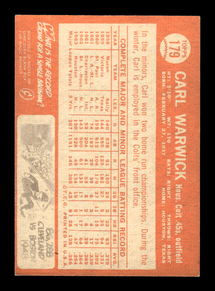 1964 Topps #179 Carl Warwick Houston Colt .45s EX HOF-10005938