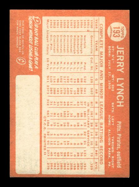 1964 Topps #193 Jerry Lynch Pittsburgh Pirates EX HOF-10005948